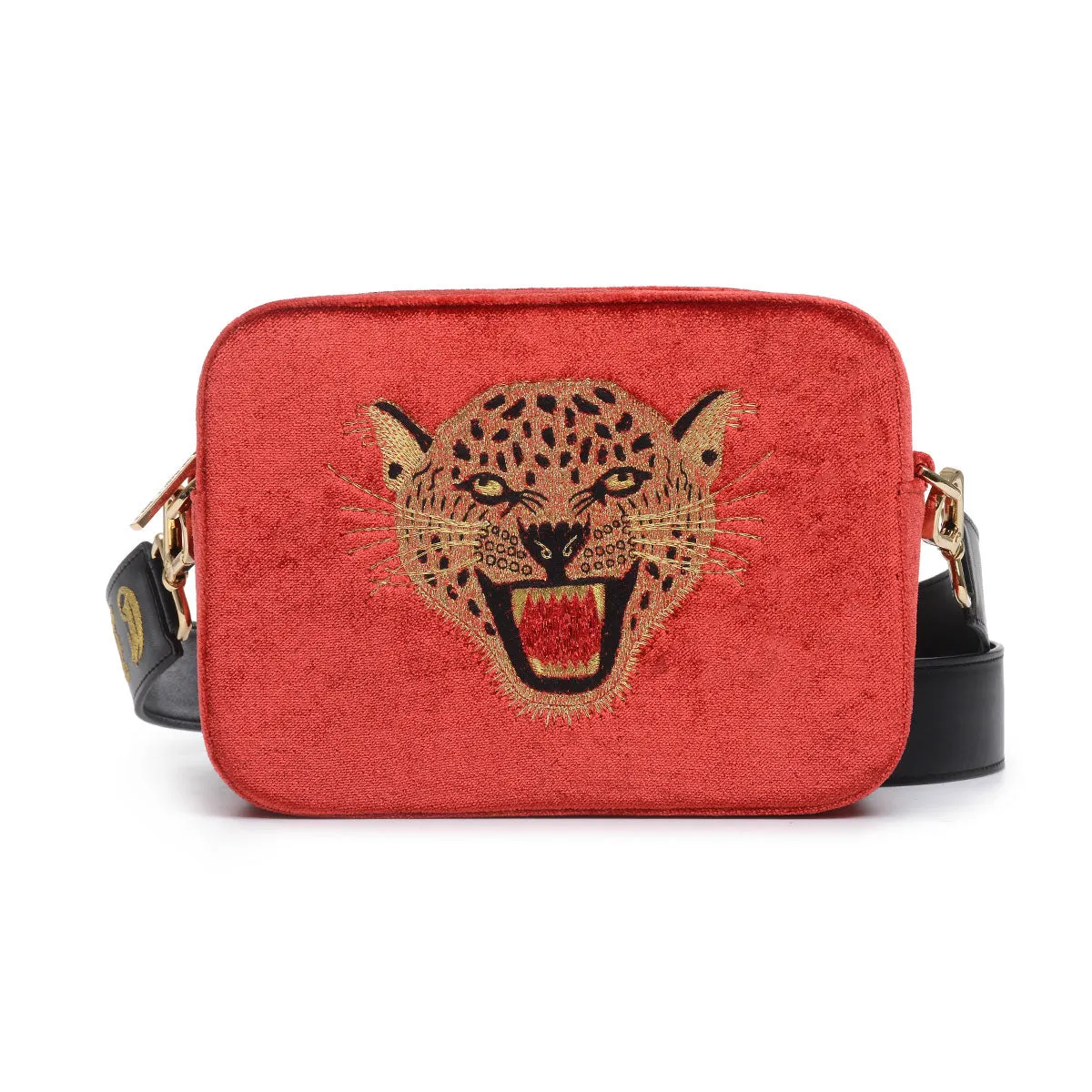 LEOPARD EMBROIDERED VELVET CROSSBODY BAG