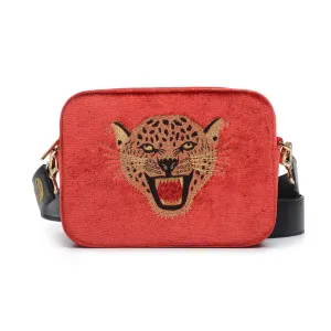 LEOPARD EMBROIDERED VELVET CROSSBODY BAG