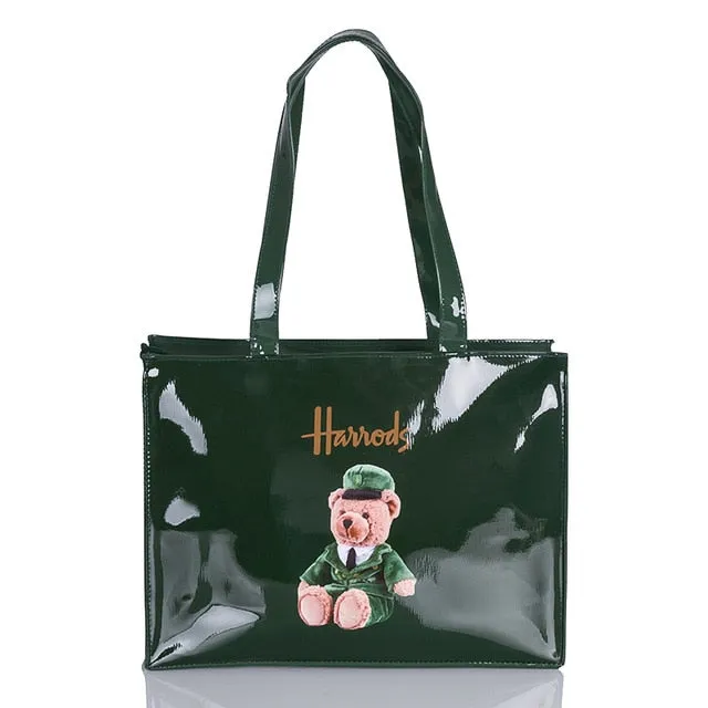 London Style PVC Reusable Shopping Bag Women's Bag Eco Friendly Flower Shopper Bag Waterproof Handbag Lunch Tote Shoulder Bag