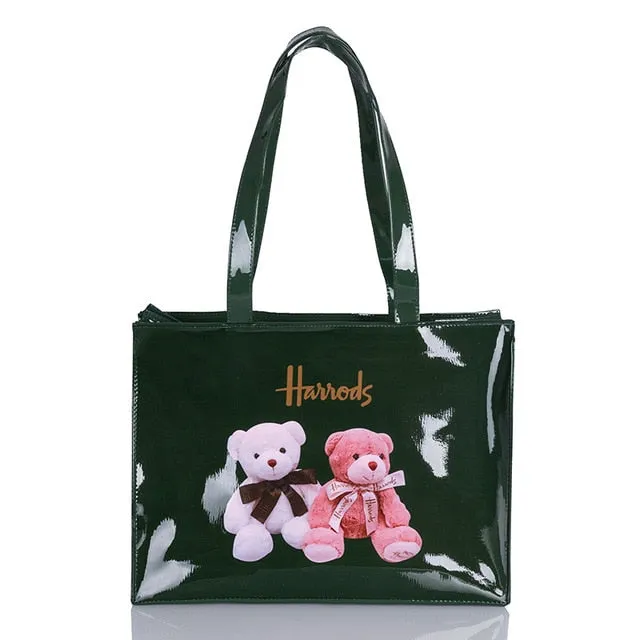London Style PVC Reusable Shopping Bag Women's Bag Eco Friendly Flower Shopper Bag Waterproof Handbag Lunch Tote Shoulder Bag