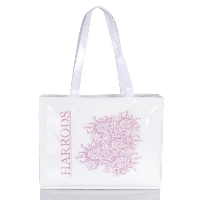 London Style PVC Reusable Shopping Bag Women's Bag Eco Friendly Flower Shopper Bag Waterproof Handbag Lunch Tote Shoulder Bag