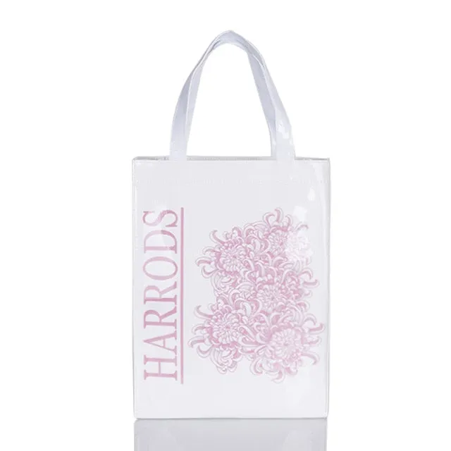 London Style PVC Reusable Shopping Bag Women's Bag Eco Friendly Flower Shopper Bag Waterproof Handbag Lunch Tote Shoulder Bag