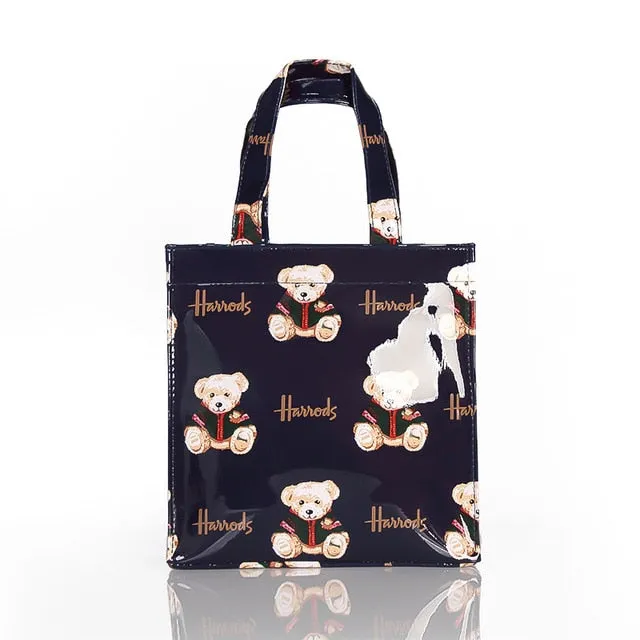 London Style PVC Reusable Shopping Bag Women's Bag Eco Friendly Flower Shopper Bag Waterproof Handbag Lunch Tote Shoulder Bag
