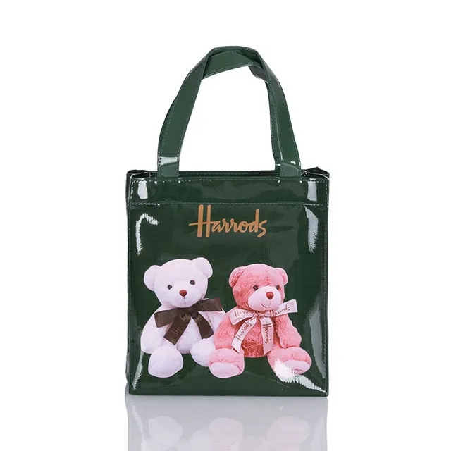 London Style PVC Reusable Shopping Bag Women's Bag Eco Friendly Flower Shopper Bag Waterproof Handbag Lunch Tote Shoulder Bag