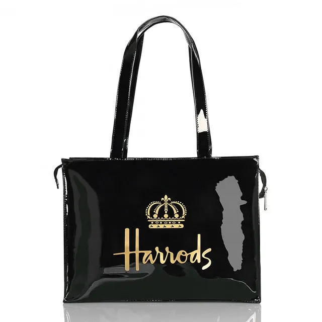 London Style PVC Reusable Shopping Bag Women's Bag Eco Friendly Flower Shopper Bag Waterproof Handbag Lunch Tote Shoulder Bag