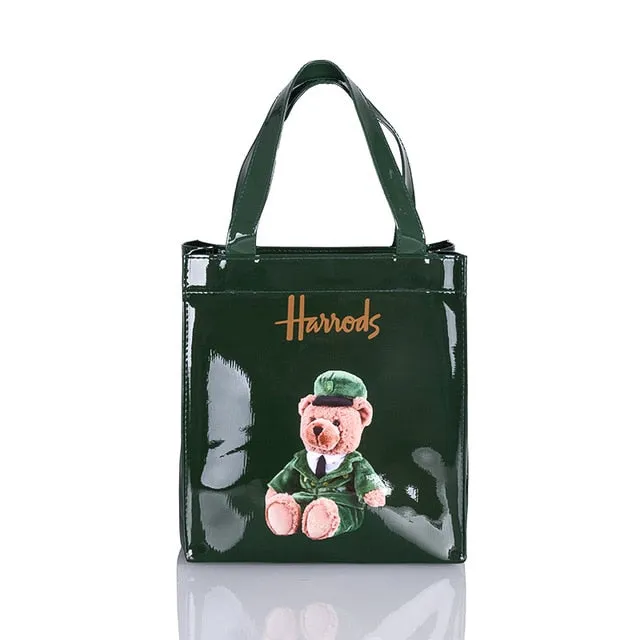 London Style PVC Reusable Shopping Bag Women's Bag Eco Friendly Flower Shopper Bag Waterproof Handbag Lunch Tote Shoulder Bag