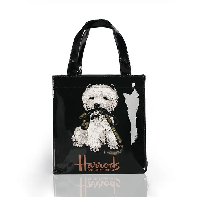 London Style PVC Reusable Shopping Bag Women's Bag Eco Friendly Flower Shopper Bag Waterproof Handbag Lunch Tote Shoulder Bag