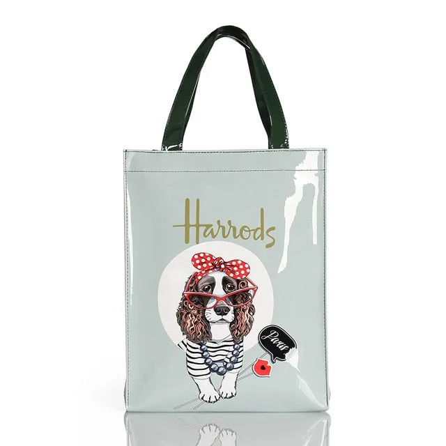 London Style PVC Reusable Shopping Bag Women's Bag Eco Friendly Flower Shopper Bag Waterproof Handbag Lunch Tote Shoulder Bag