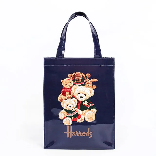 London Style PVC Reusable Shopping Bag Women's Bag Eco Friendly Flower Shopper Bag Waterproof Handbag Lunch Tote Shoulder Bag