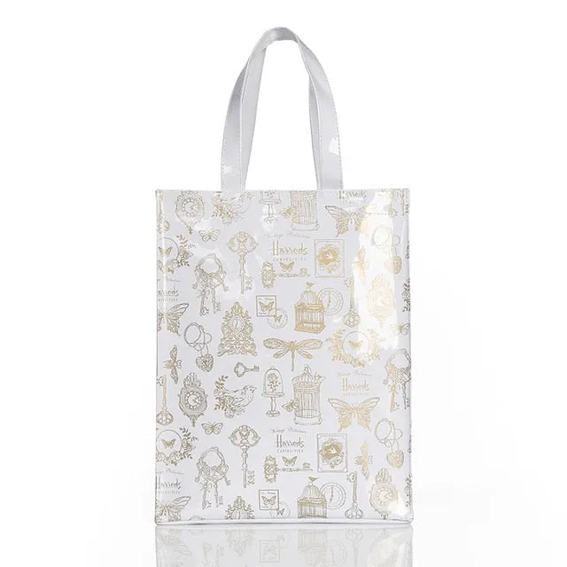 London Style PVC Reusable Shopping Bag Women's Bag Eco Friendly Flower Shopper Bag Waterproof Handbag Lunch Tote Shoulder Bag