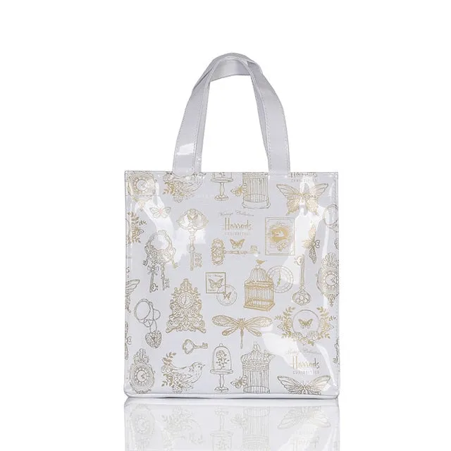 London Style PVC Reusable Shopping Bag Women's Bag Eco Friendly Flower Shopper Bag Waterproof Handbag Lunch Tote Shoulder Bag
