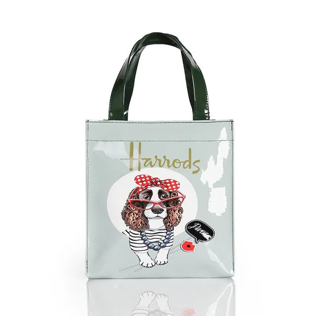 London Style PVC Reusable Shopping Bag Women's Bag Eco Friendly Flower Shopper Bag Waterproof Handbag Lunch Tote Shoulder Bag