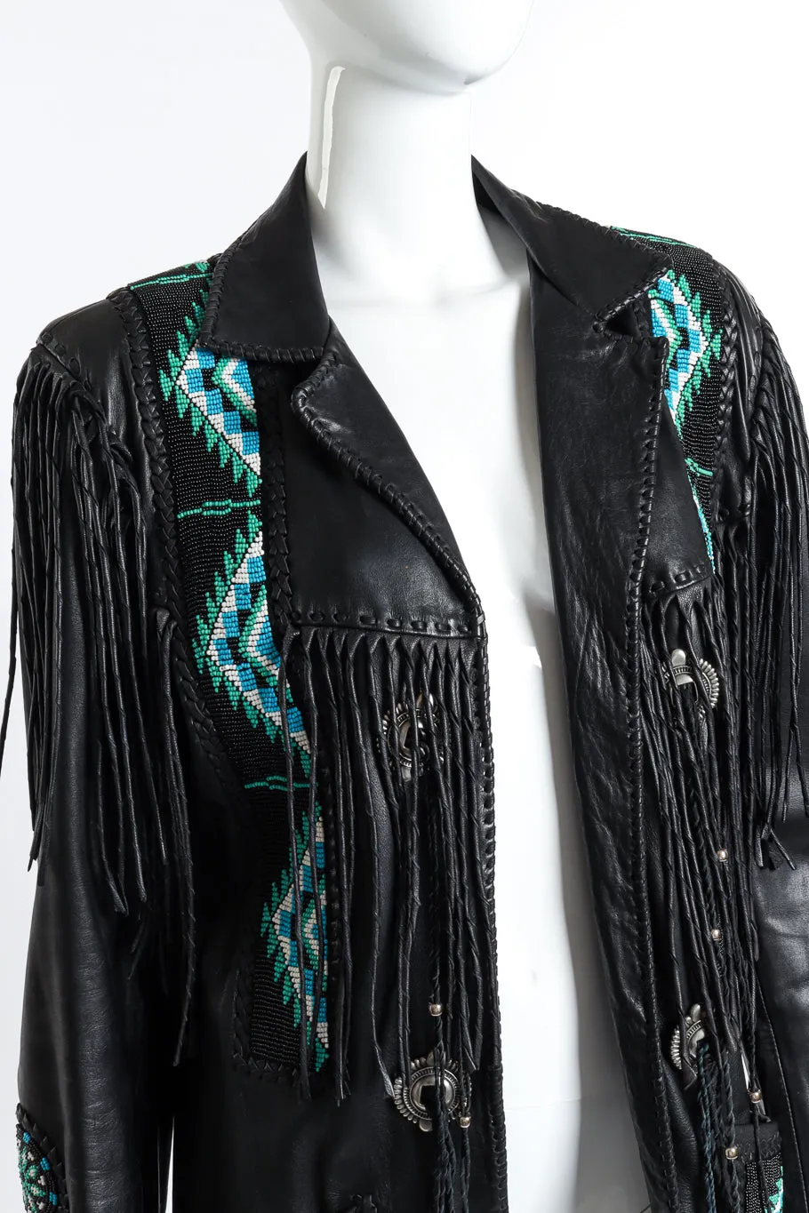 Longline Beaded Leather Fringe Jacket