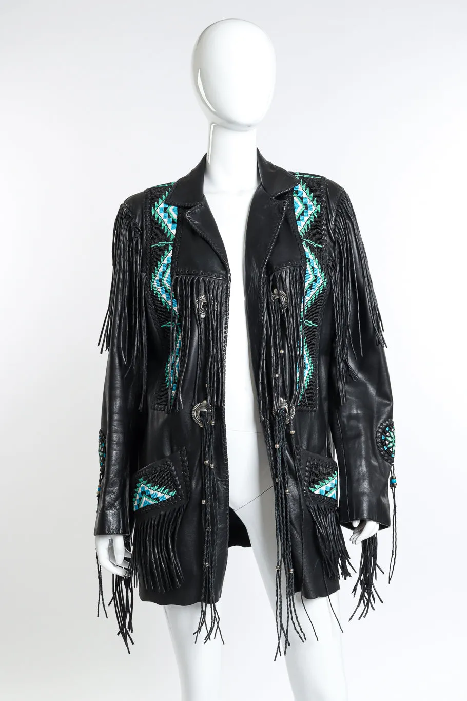 Longline Beaded Leather Fringe Jacket
