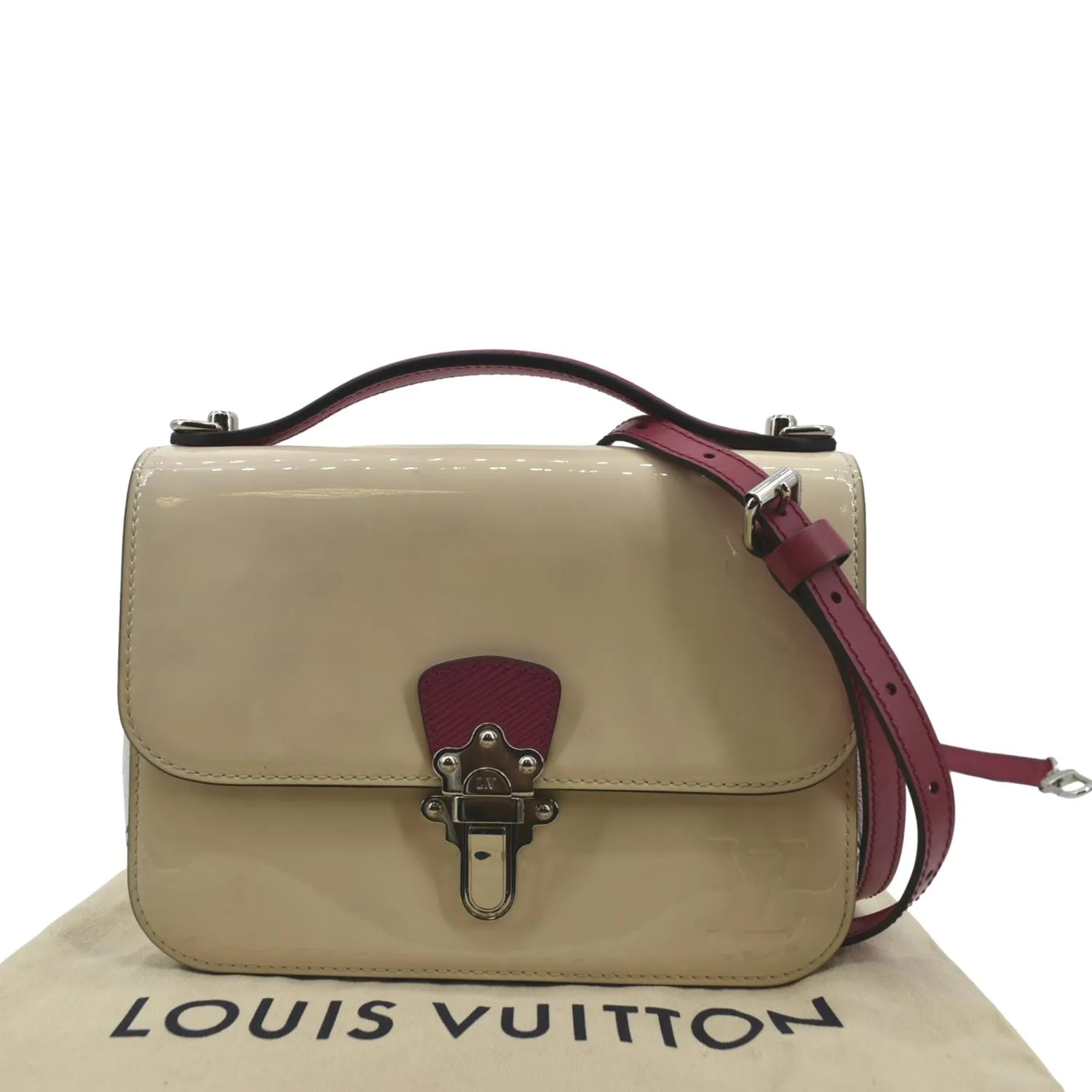 LOUIS VUITTON Cherrywood BB Patent Calfskin Leather Shoulder Bag Creme
