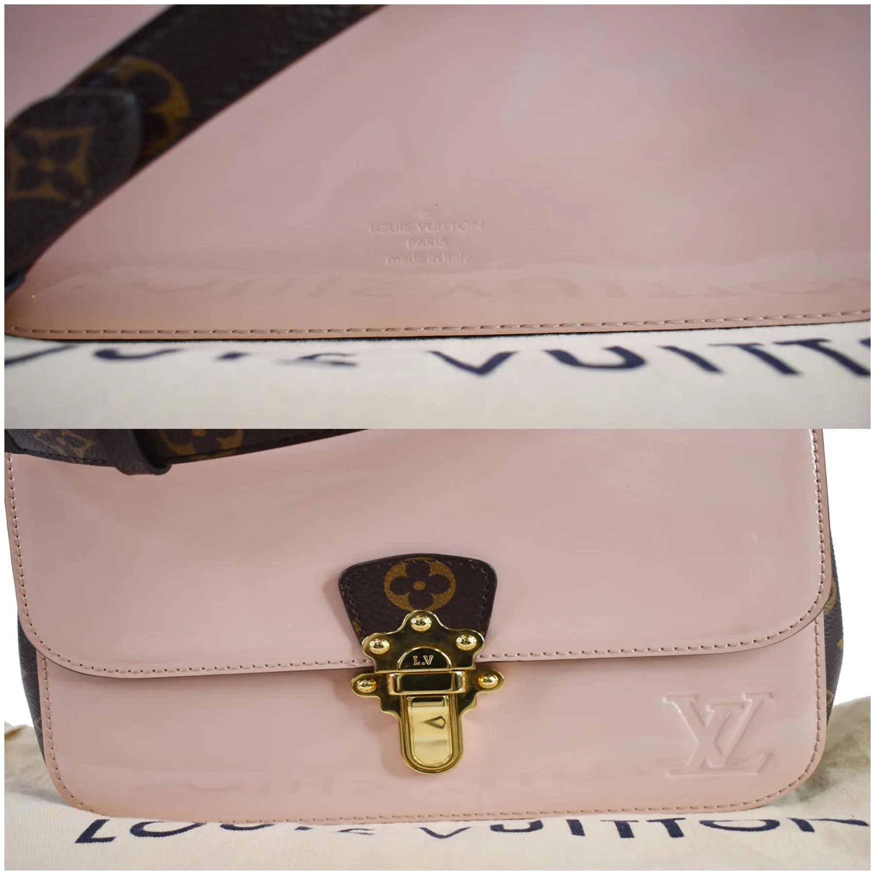 LOUIS VUITTON Cherrywood BB Patent Leather Shoulder Bag Rose Ballerine