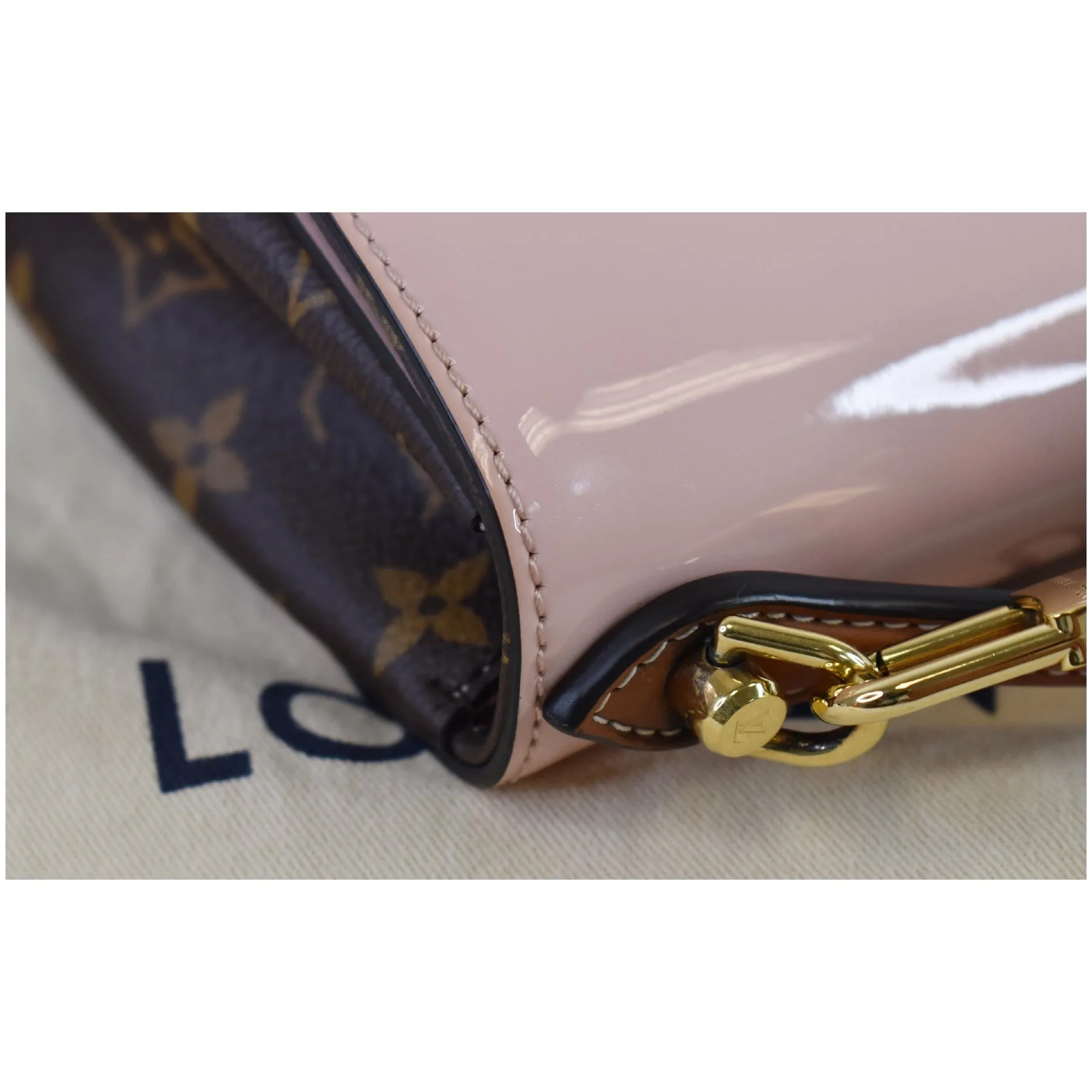 LOUIS VUITTON Cherrywood BB Patent Leather Shoulder Bag Rose Ballerine