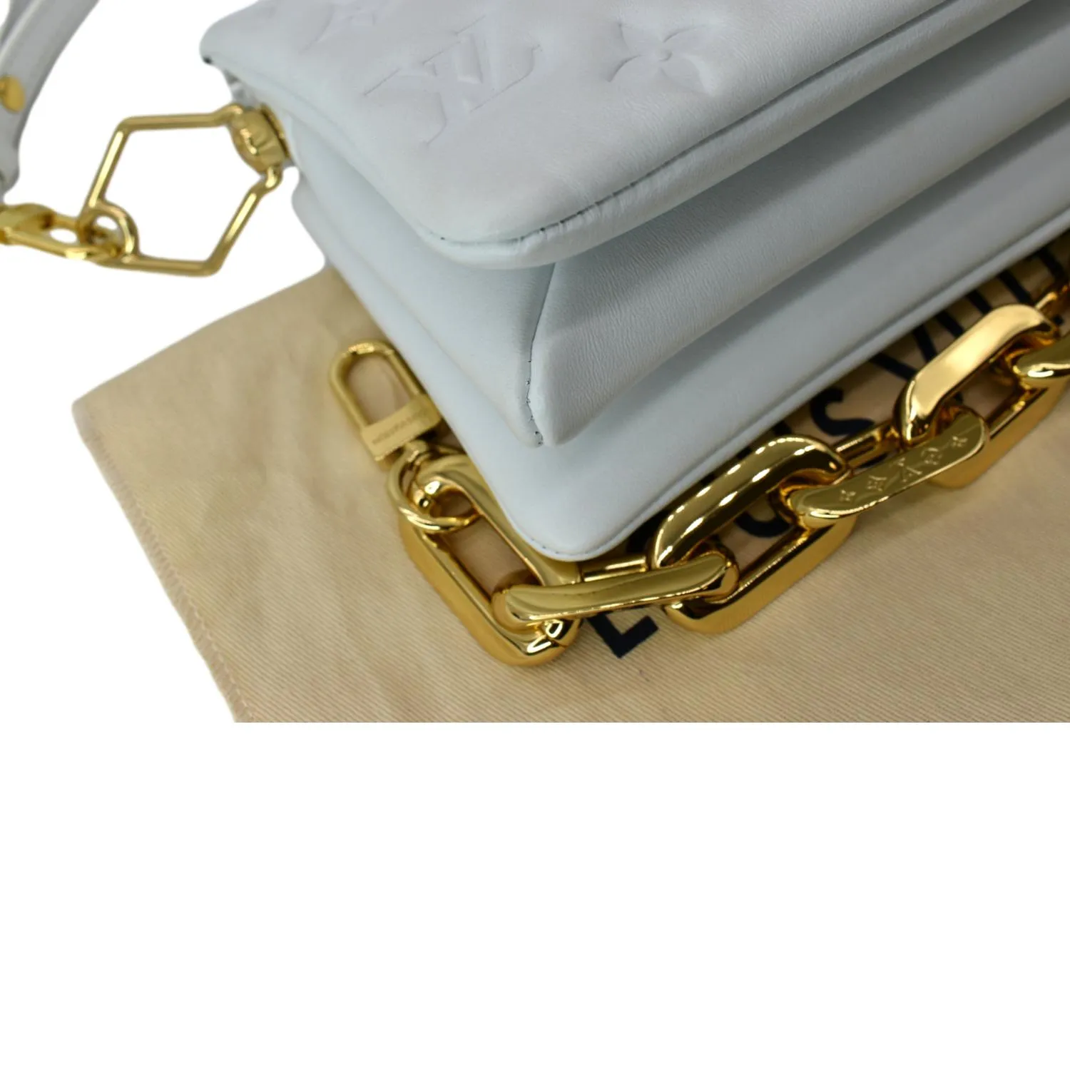 LOUIS VUITTON Coussin BB Monogram Embossed Leather Shoulder Bag White