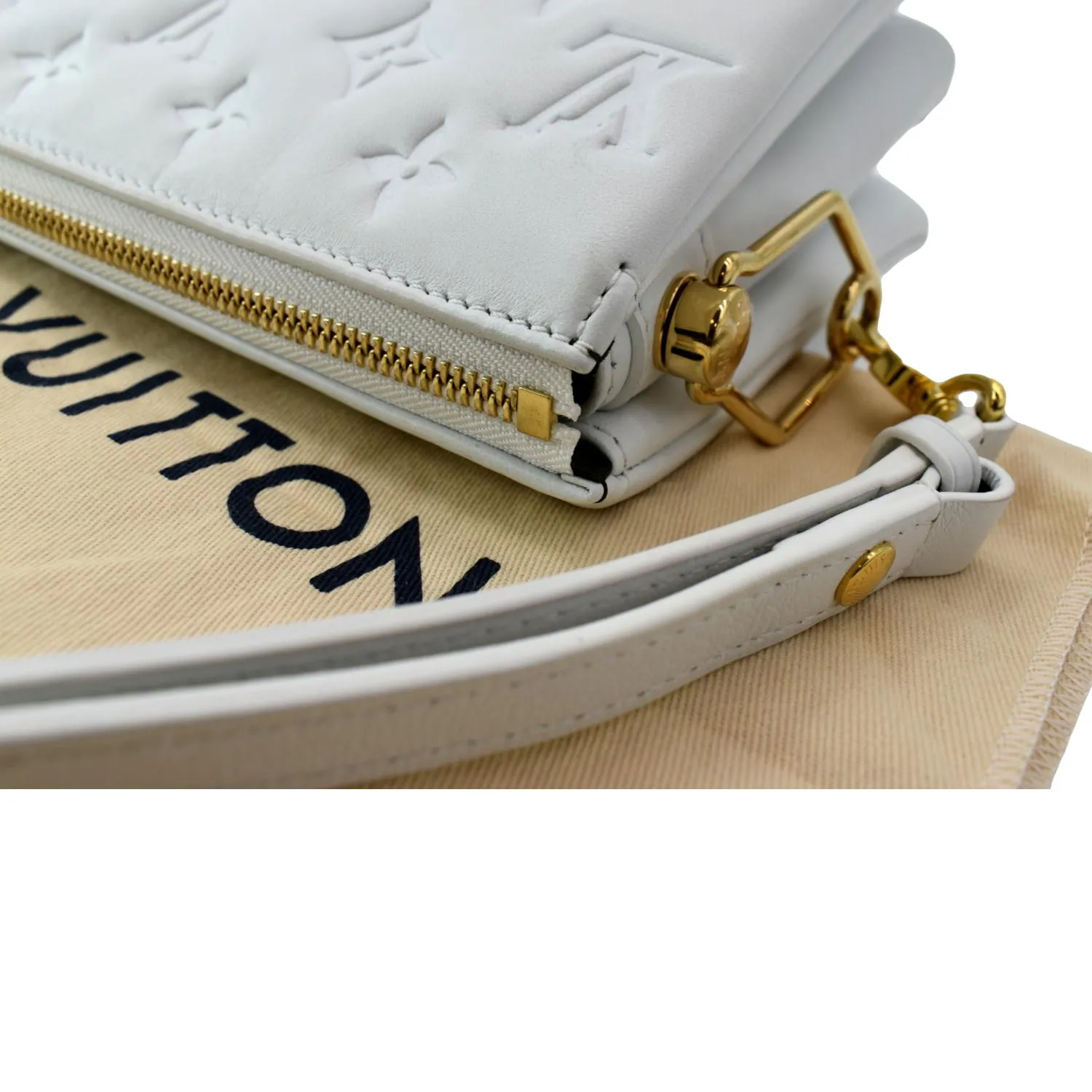 LOUIS VUITTON Coussin BB Monogram Embossed Leather Shoulder Bag White