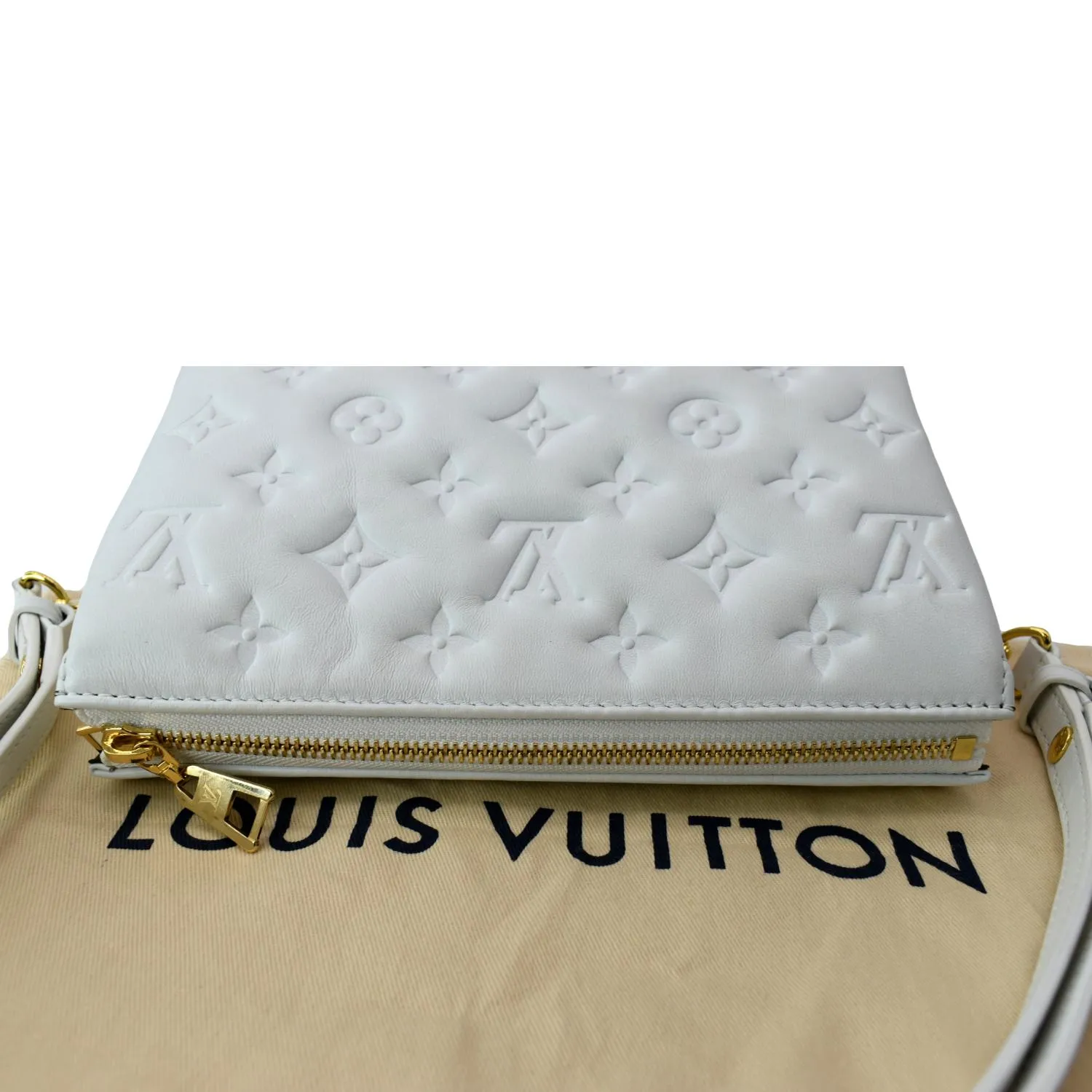 LOUIS VUITTON Coussin BB Monogram Embossed Leather Shoulder Bag White