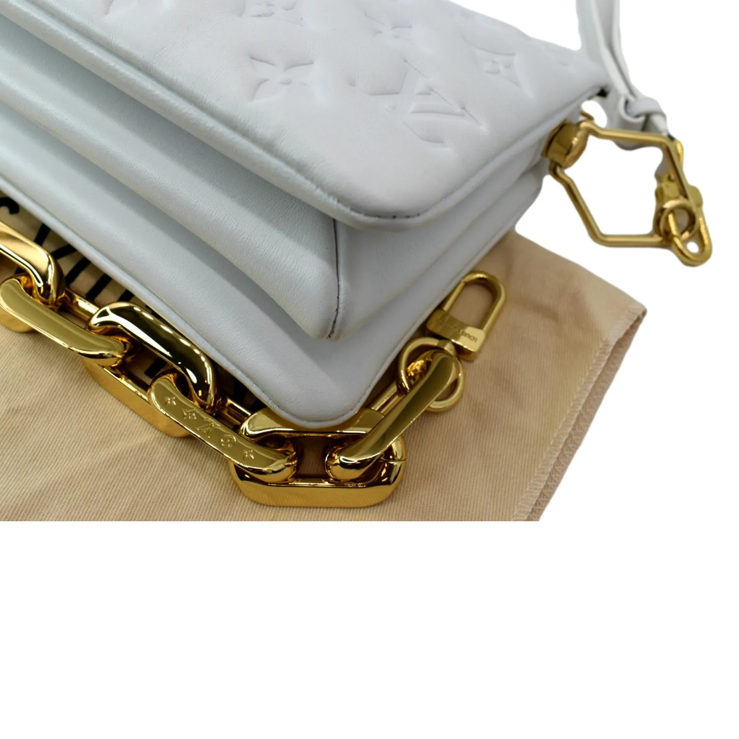 LOUIS VUITTON Coussin BB Monogram Embossed Leather Shoulder Bag White