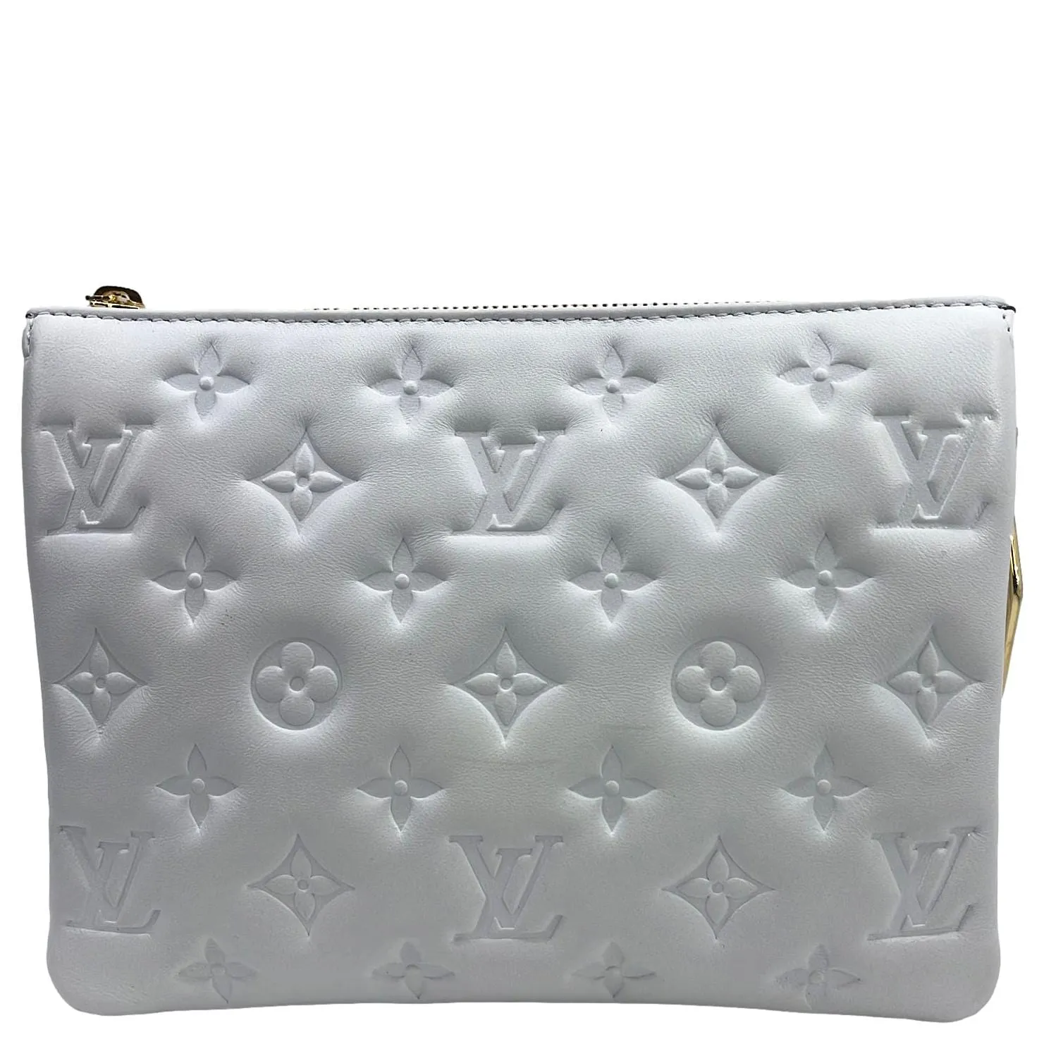LOUIS VUITTON Coussin BB Monogram Embossed Leather Shoulder Bag White