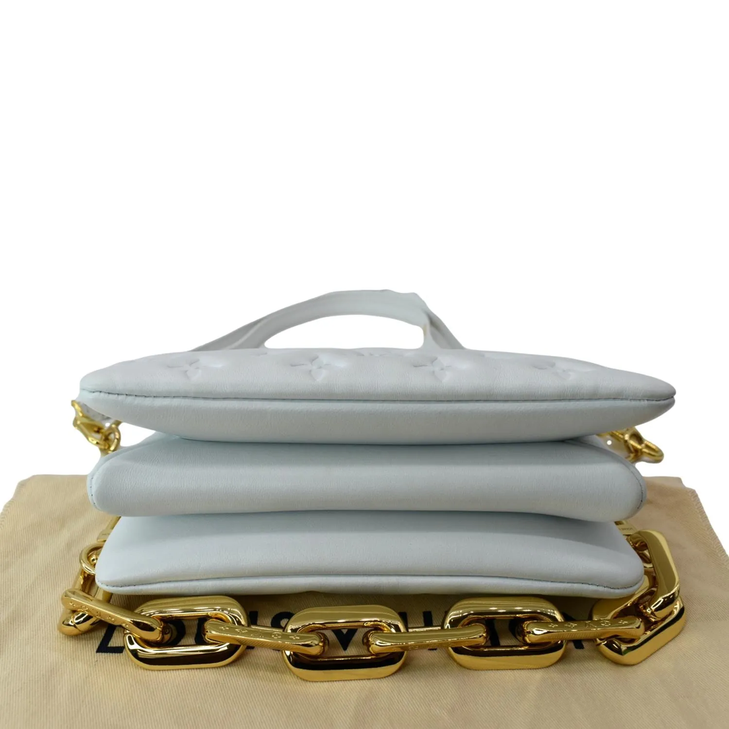 LOUIS VUITTON Coussin BB Monogram Embossed Leather Shoulder Bag White