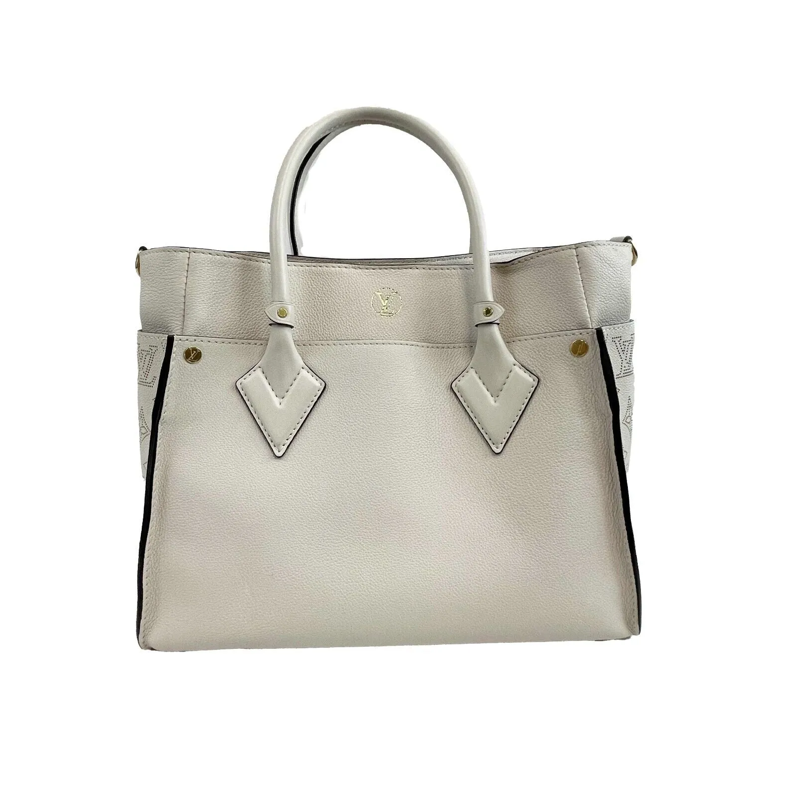 Louis Vuitton - LV On My Side MM Beige Leather Top Handle w/ Shoulder Strap
