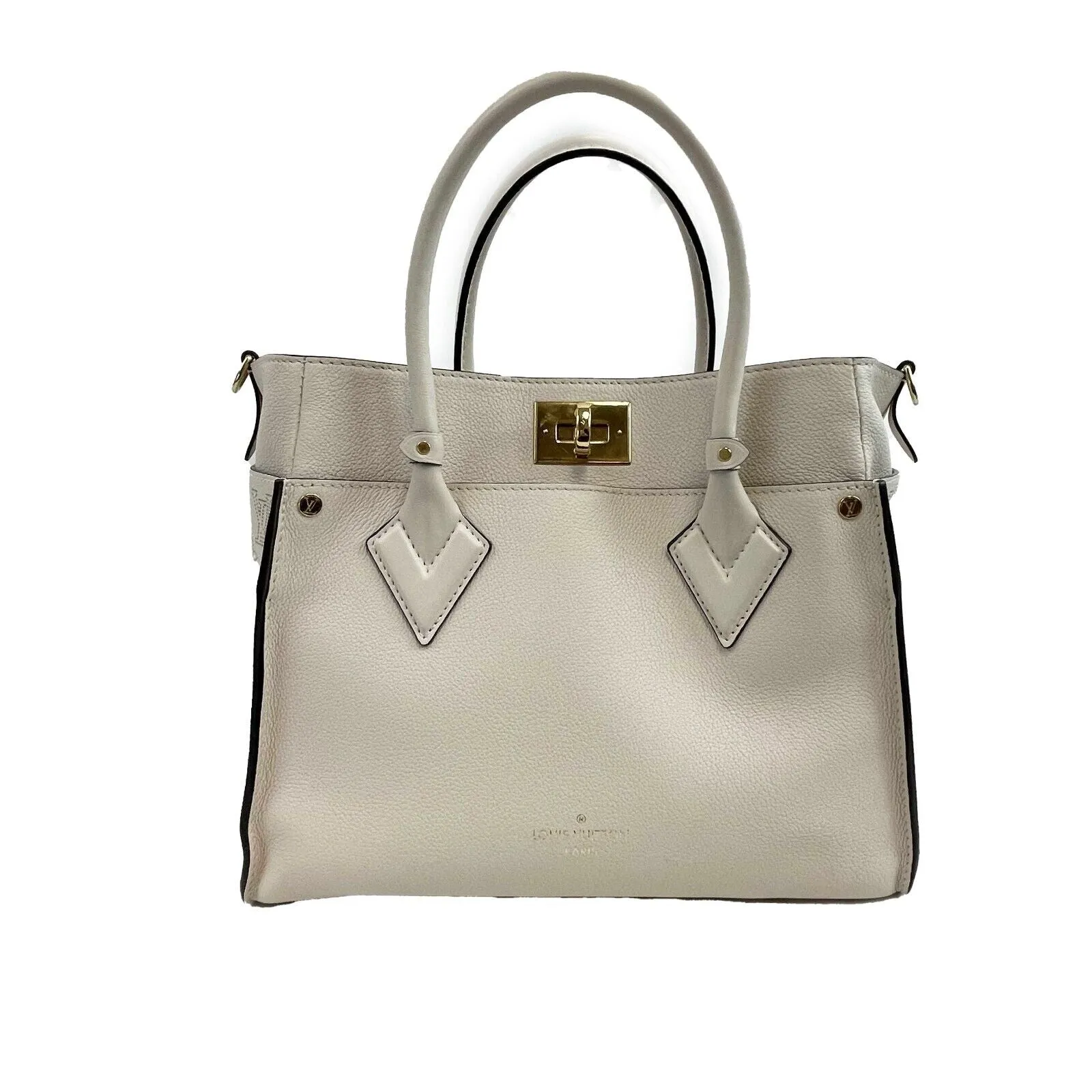 Louis Vuitton - LV On My Side MM Beige Leather Top Handle w/ Shoulder Strap