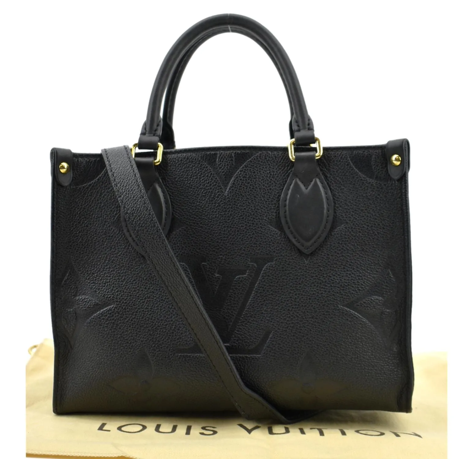 LOUIS VUITTON Onthego PM Monogram Empreinte Tote Shoulder Bag Black