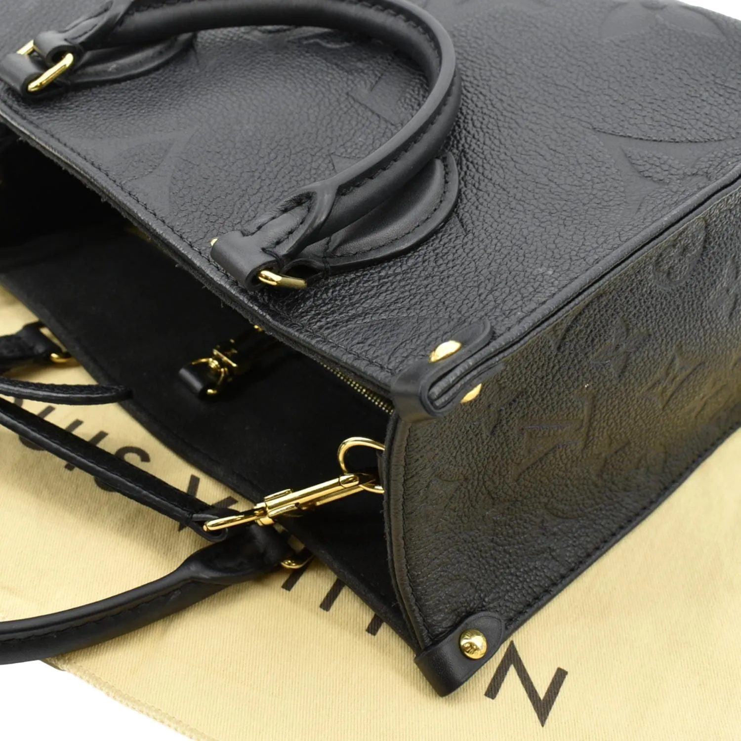 LOUIS VUITTON Onthego PM Monogram Empreinte Tote Shoulder Bag Black