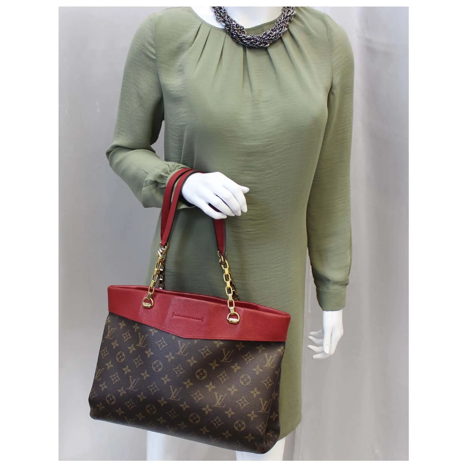 LOUIS VUITTON Pallas Chain Shopper Bag Monogram Canvas Cherry