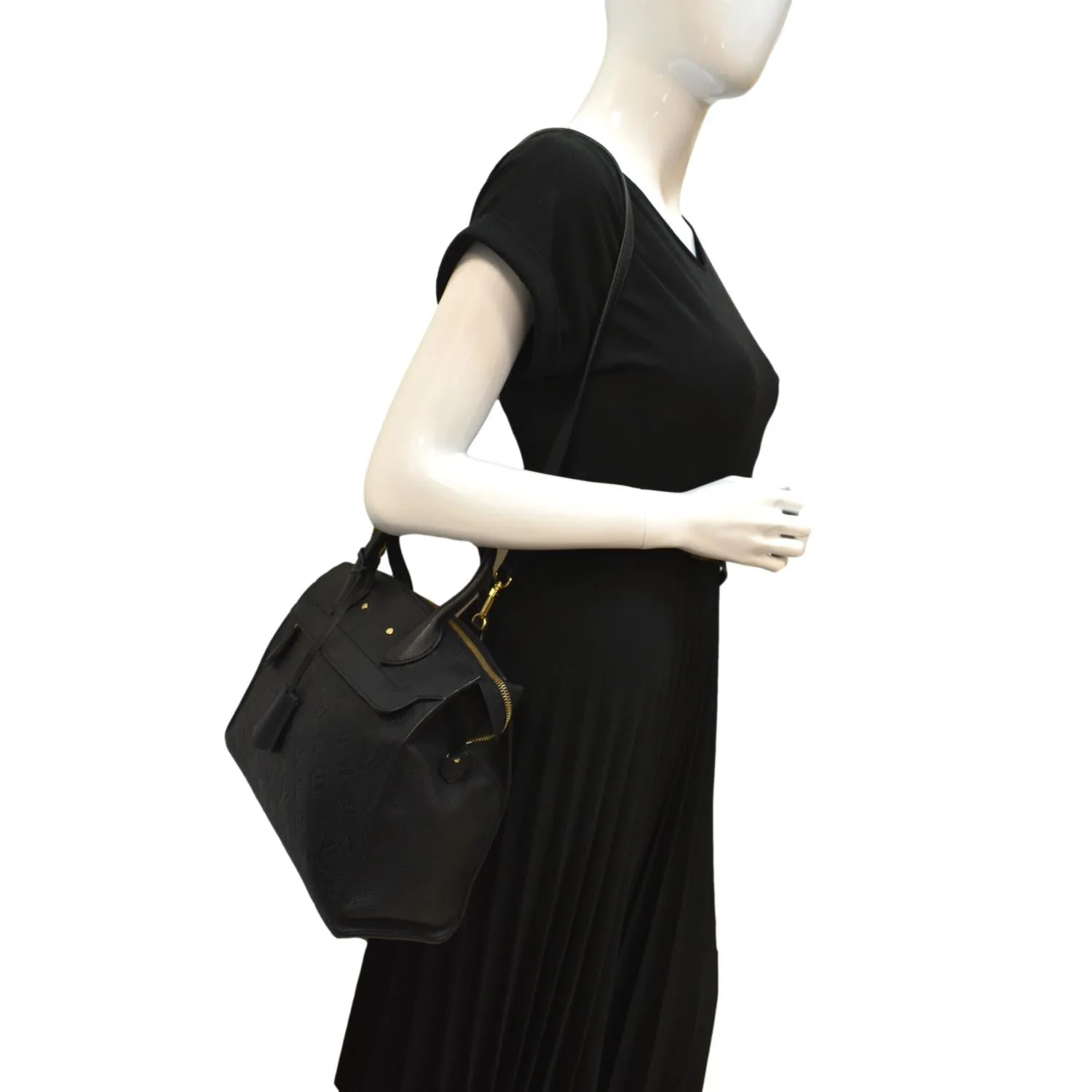LOUIS VUITTON Pont Neuf MM Monogram Empreinte Leather Shoulder Bag Black