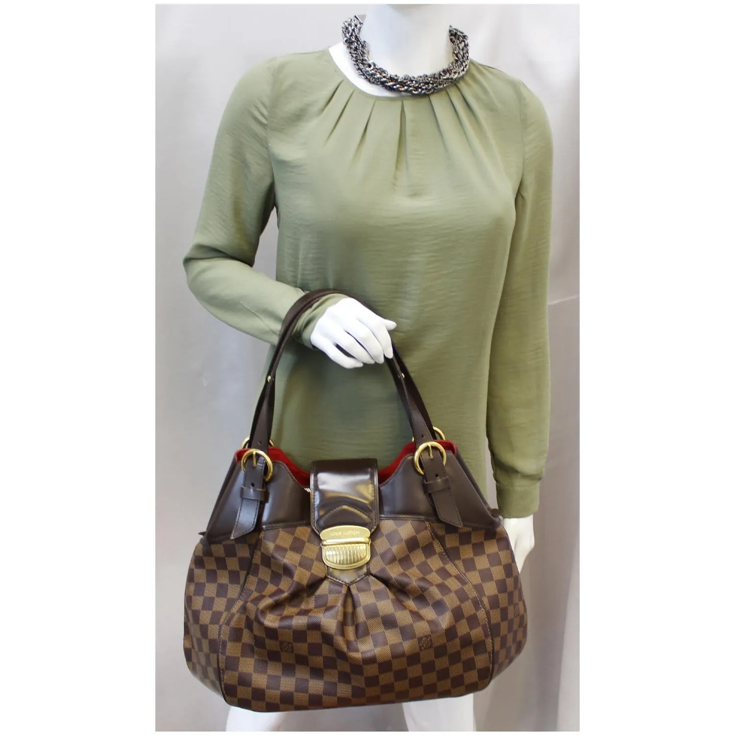 LOUIS VUITTON Sistina GM Damier Ebene Shoulder Handbag Brown