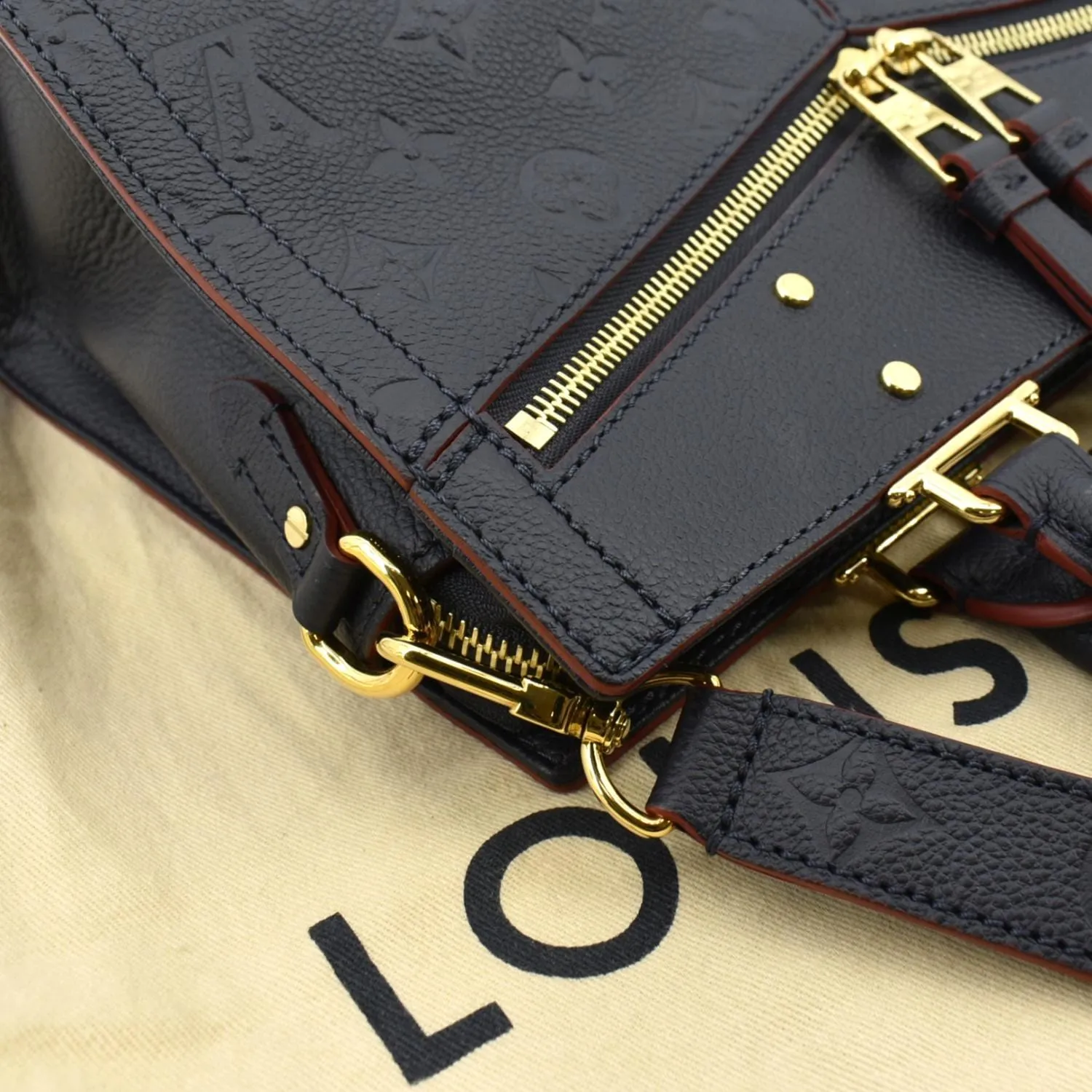 LOUIS VUITTON Sully PM Monogram Empreinte Leather Shoulder Bag Marine Rouge