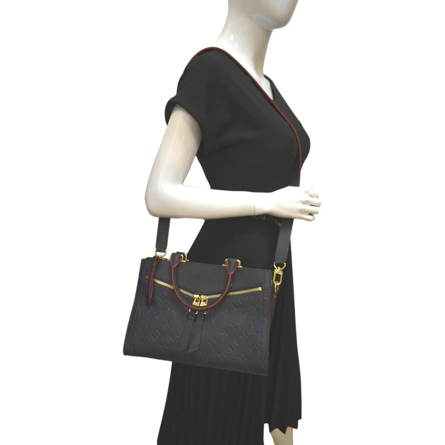 LOUIS VUITTON Sully PM Monogram Empreinte Leather Shoulder Bag Marine Rouge