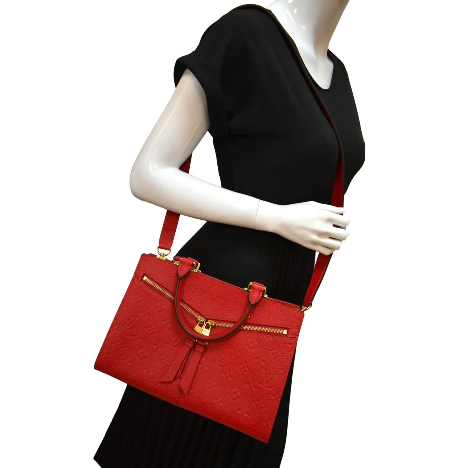 LOUIS VUITTON Sully PM Monogram Empreinte Leather Shoulder Bag Red
