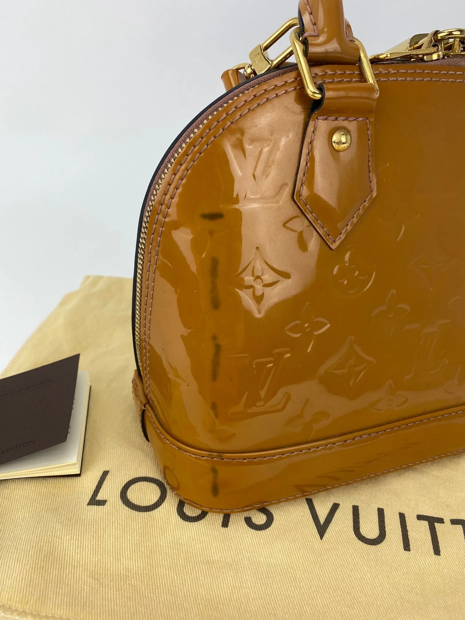 LOUIS VUITTON Vernis Alma BB Rose Velours M91585 Hand Shoulder Bag Pre owned