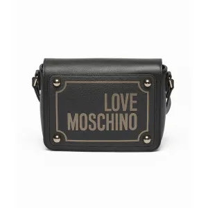 Love Moschino Crossbody bag with logo print and flap - BLK