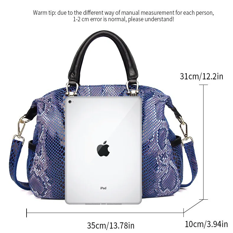 Luxury Genuine Leather Handbag Snakeskin Pattern
