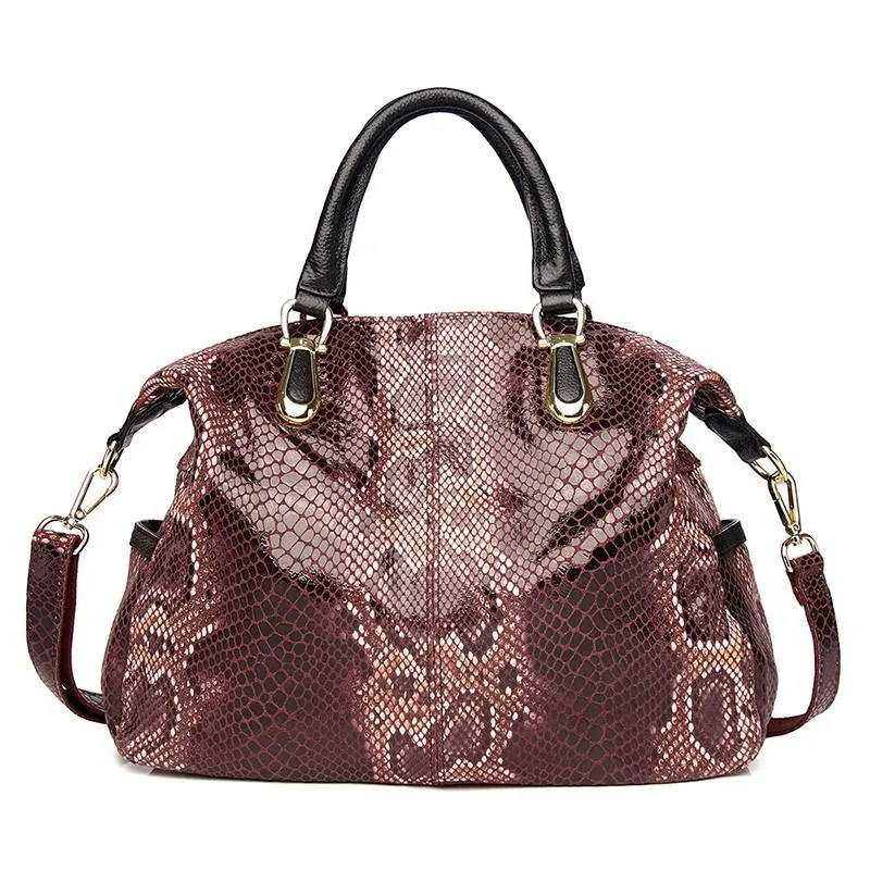 Luxury Genuine Leather Handbag Snakeskin Pattern