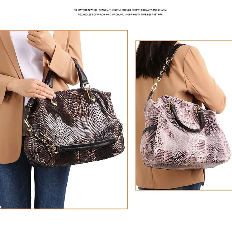 Luxury Genuine Leather Handbag Snakeskin Pattern