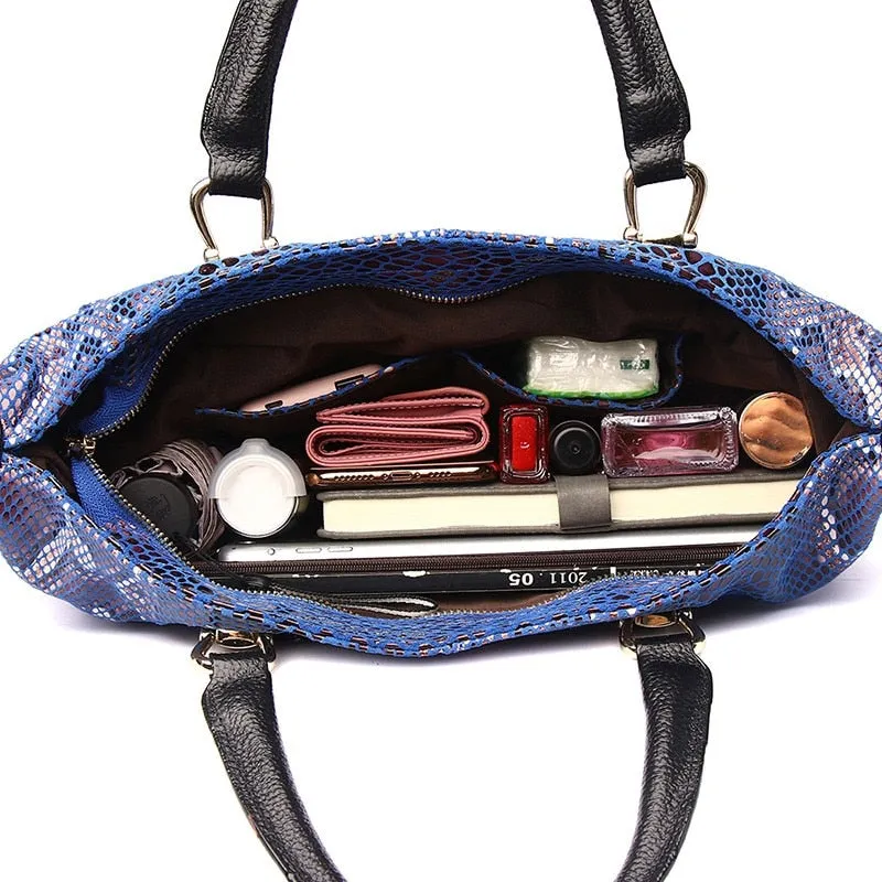 Luxury Genuine Leather Handbag Snakeskin Pattern