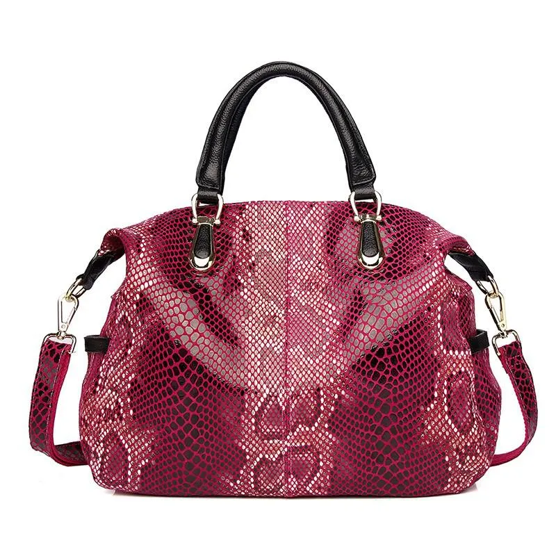 Luxury Genuine Leather Handbag Snakeskin Pattern