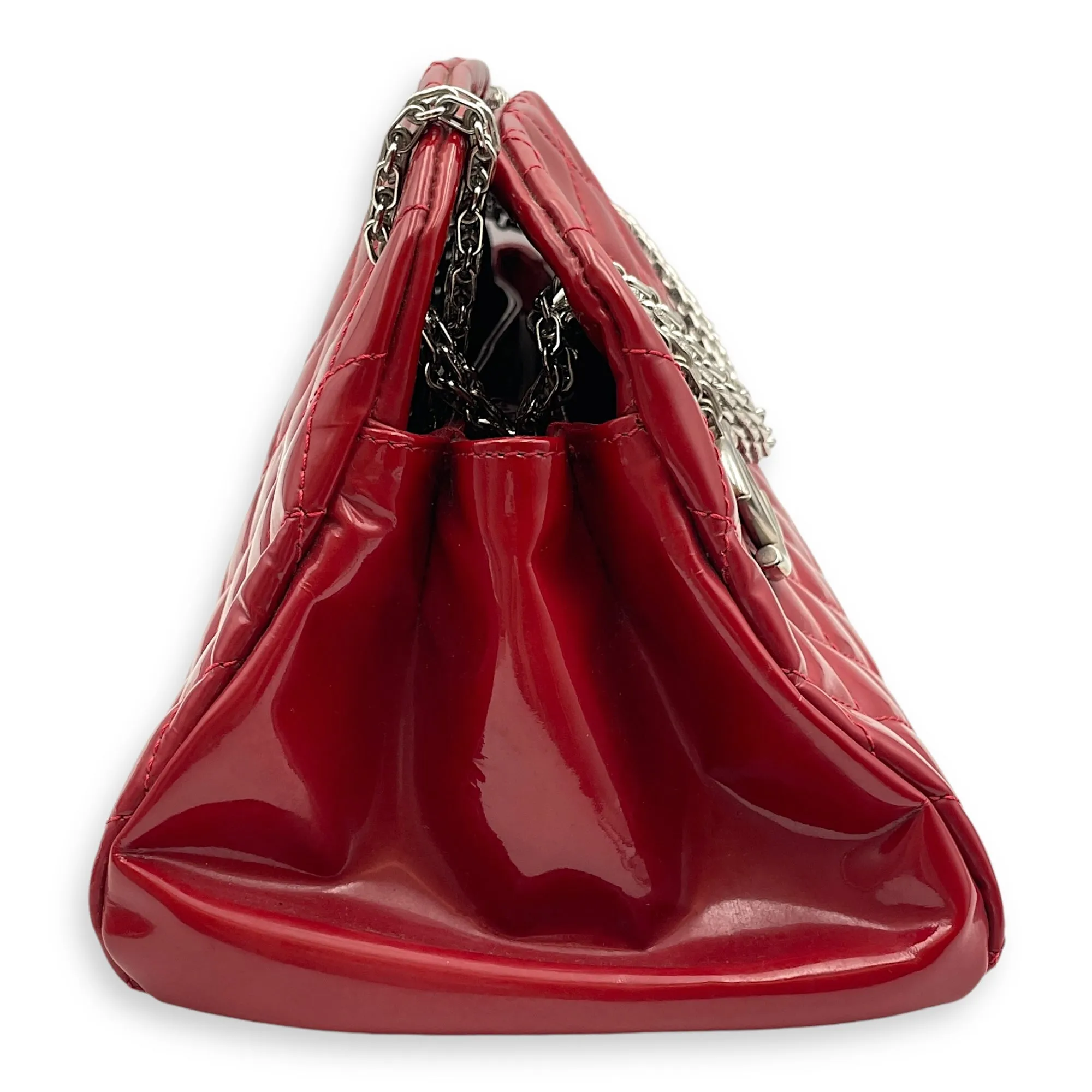 Mademoiselle Bowler Red Shoulder Bag in Patent Leather, Silver hardware