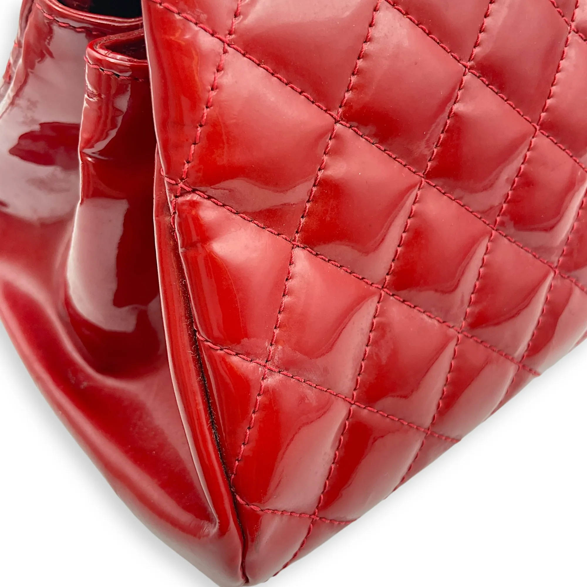 Mademoiselle Bowler Red Shoulder Bag in Patent Leather, Silver hardware