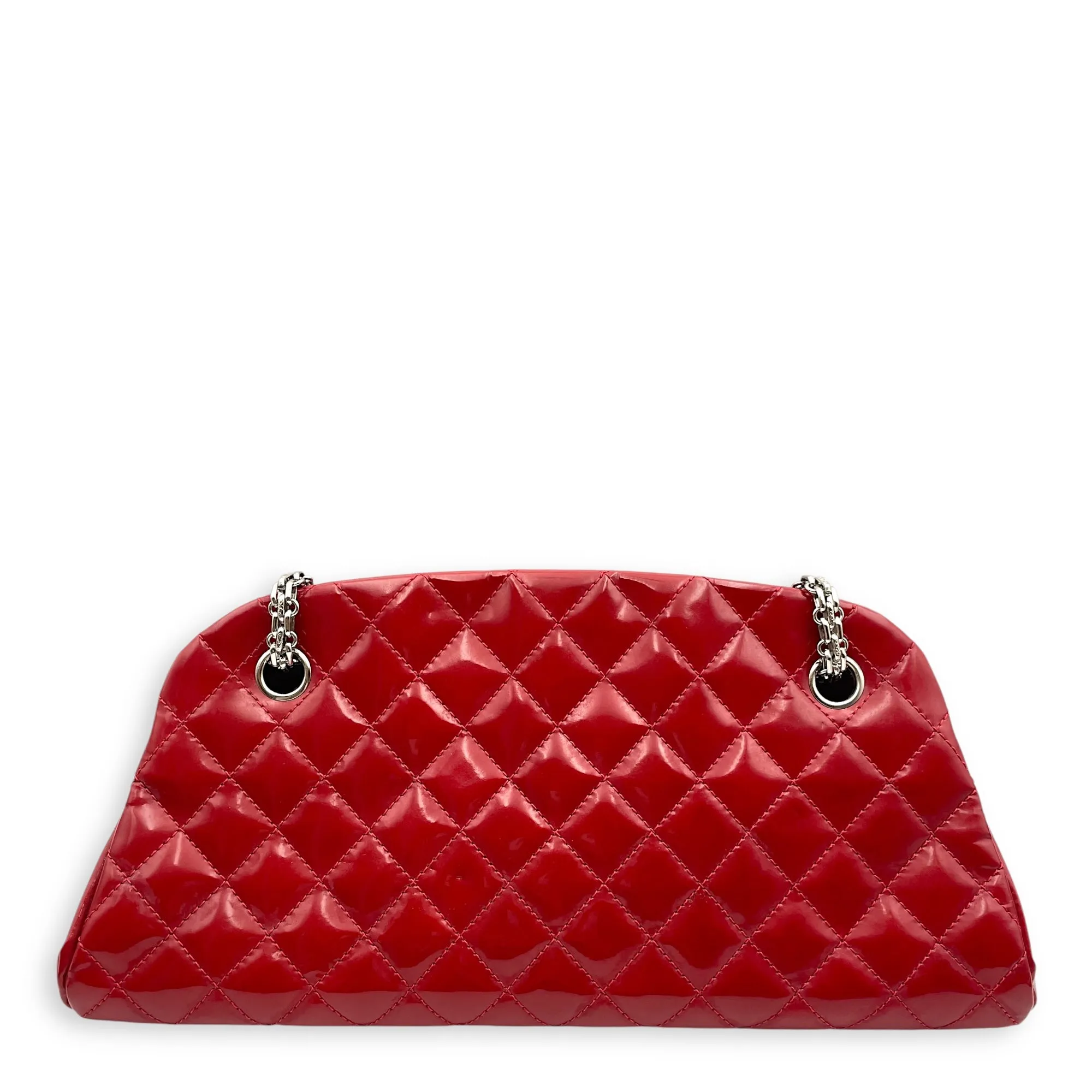 Mademoiselle Bowler Red Shoulder Bag in Patent Leather, Silver hardware