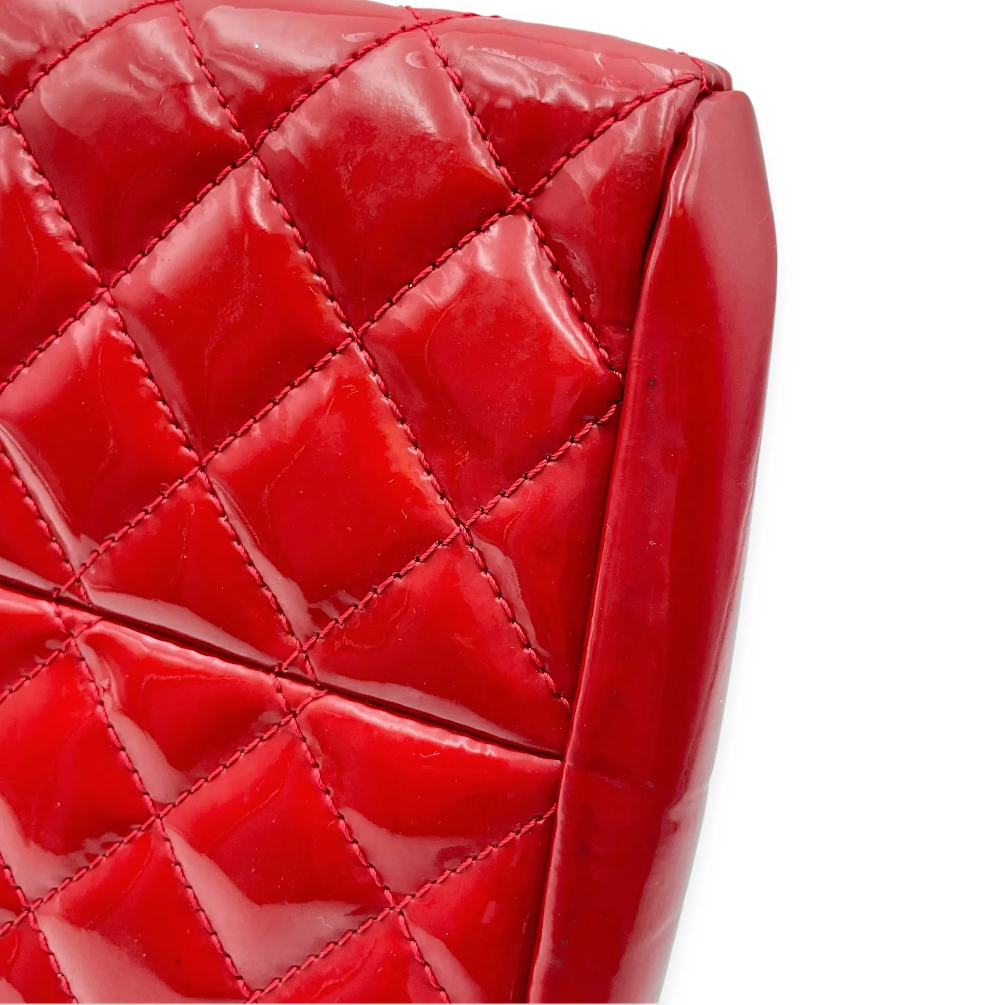 Mademoiselle Bowler Red Shoulder Bag in Patent Leather, Silver hardware