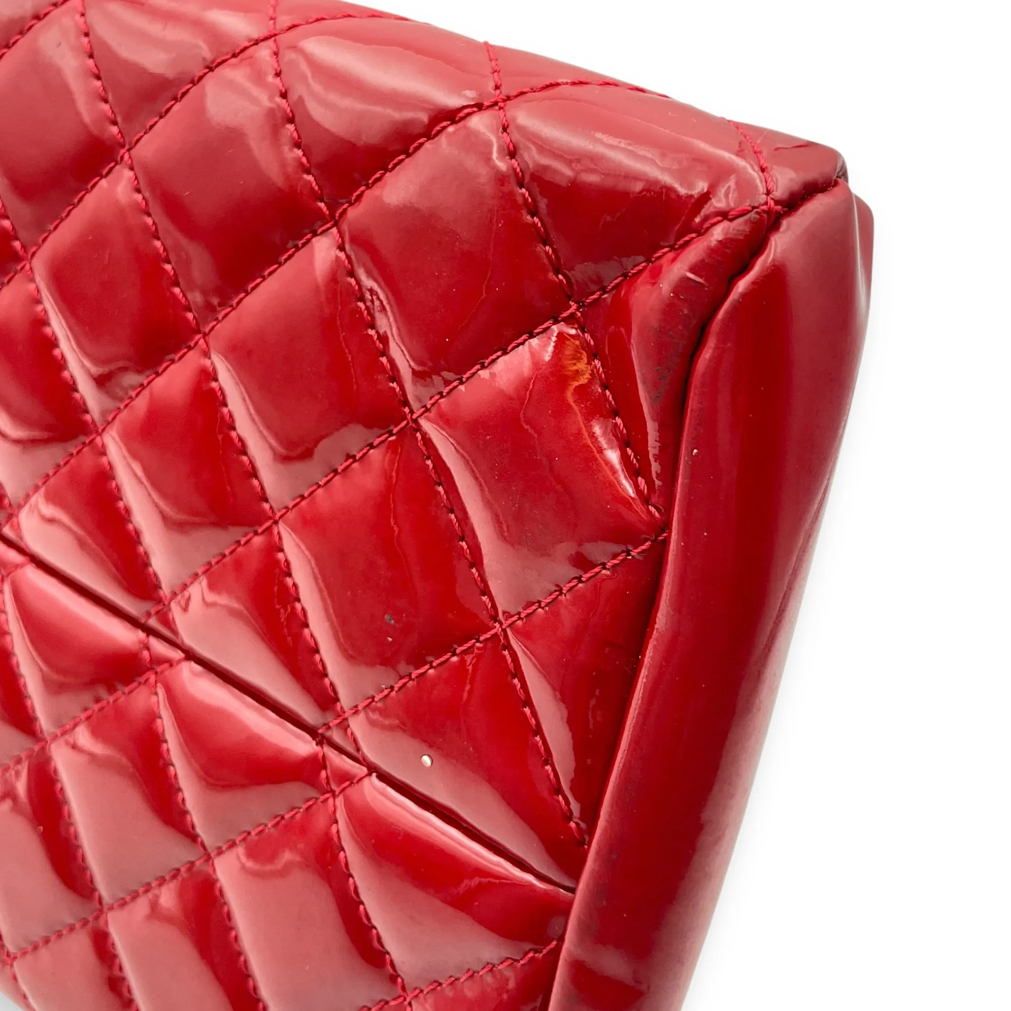 Mademoiselle Bowler Red Shoulder Bag in Patent Leather, Silver hardware