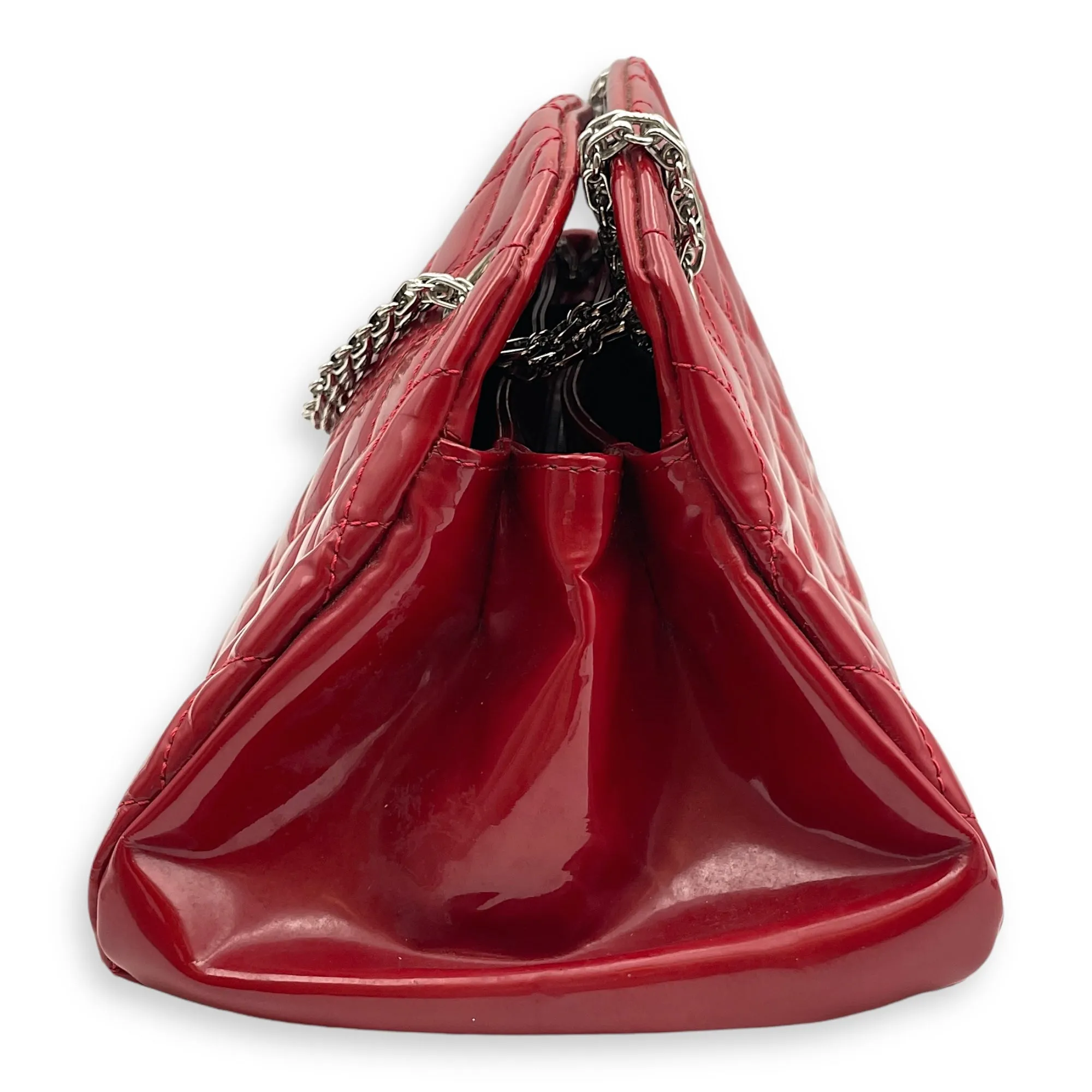 Mademoiselle Bowler Red Shoulder Bag in Patent Leather, Silver hardware